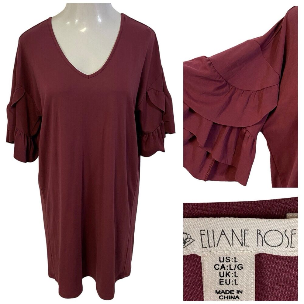 Eliane Rose Dress Womens Large Red Ruffle Basic Capsule Athleisure Minimalist